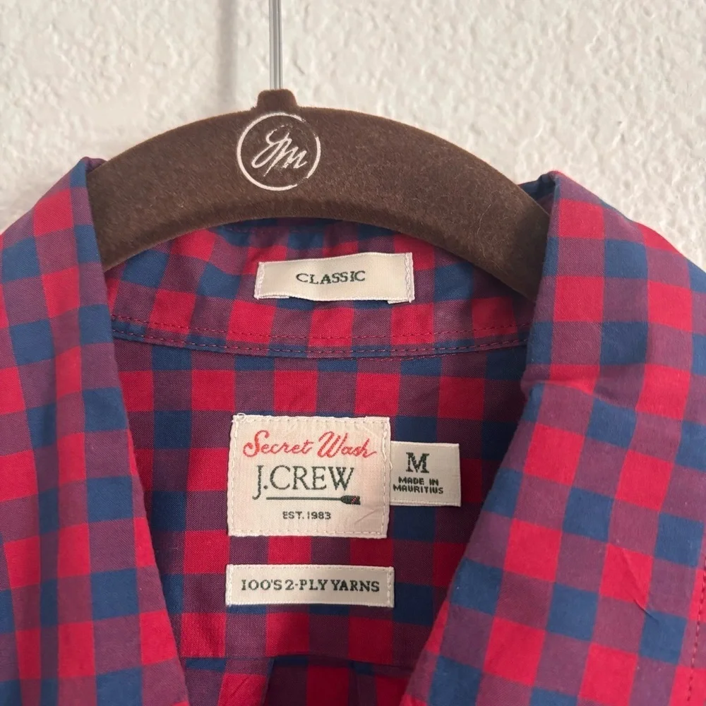 J. Crew Men's Size Medium Red/Blue Plaid Secret Wash LS Button Down Shirt